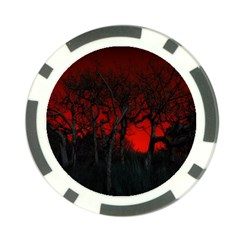 Dark Forest Jungle Plant Black Red Tree Poker Chip Card Guard by uniart180623