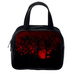 Dark Forest Jungle Plant Black Red Tree Classic Handbag (one Side) by uniart180623