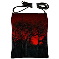 Dark Forest Jungle Plant Black Red Tree Shoulder Sling Bag by uniart180623