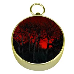 Dark Forest Jungle Plant Black Red Tree Gold Compasses by uniart180623