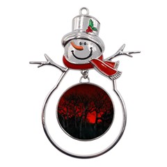 Dark Forest Jungle Plant Black Red Tree Metal Snowman Ornament by uniart180623