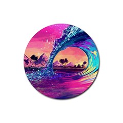 Retro Wave Ocean Rubber Coaster (round) by uniart180623