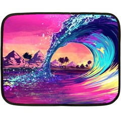 Retro Wave Ocean Two Sides Fleece Blanket (mini) by uniart180623