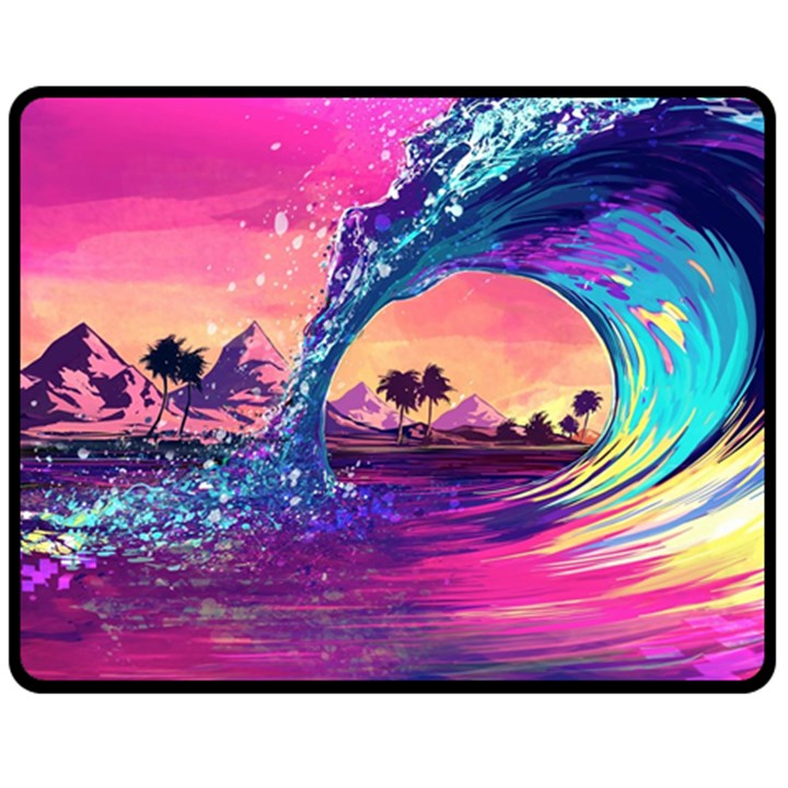 Retro Wave Ocean Two Sides Fleece Blanket (Medium)