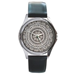 Mandala Circles Drawing Pattern Round Metal Watch by uniart180623