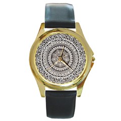 Mandala Circles Drawing Pattern Round Gold Metal Watch by uniart180623