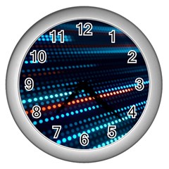 Orange Blue Dot Dots Lines Abstract Digital Art Wall Clock (silver) by uniart180623