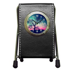 Tree Abstract Field Galaxy Night Nature Pen Holder Desk Clock by uniart180623