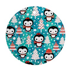 Blue Penguin Pattern Christmas Ornament (round) by uniart180623