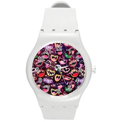 Funny Monster Mouths Round Plastic Sport Watch (m) by uniart180623