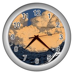 Waves Aesthetic Ocean Retro Sea Vintage Wall Clock (silver)