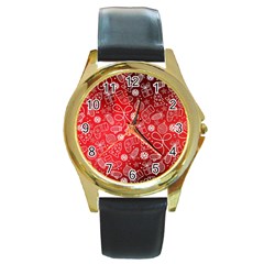 Christmas Pattern Red Round Gold Metal Watch