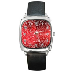 Christmas Pattern Red Square Metal Watch by uniart180623