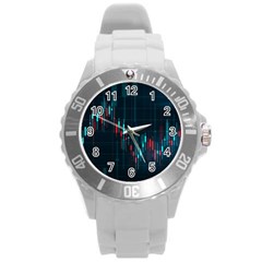 Flag Patterns On Forex Charts Round Plastic Sport Watch (L)