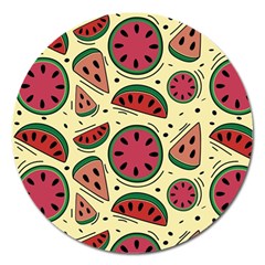 Watermelon Pattern Slices Fruit Magnet 5  (round) by uniart180623