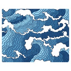 Waves Aesthetics Illustration Japanese Premium Plush Fleece Blanket (medium) by uniart180623