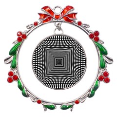 Focus Squares Optical Illusion Metal X mas Wreath Ribbon Ornament by uniart180623