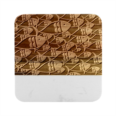 Sea Fish Illustrations Marble Wood Coaster (square)