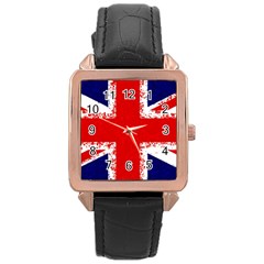 Union Jack London Flag Uk Rose Gold Leather Watch  by Celenk