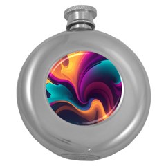 Abstract Colorful Waves Painting Round Hip Flask (5 Oz)