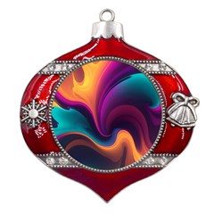 Abstract Colorful Waves Painting Metal Snowflake And Bell Red Ornament