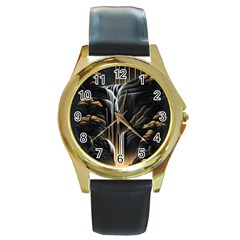 Waterfall Water Nature Springs Round Gold Metal Watch by Simbadda