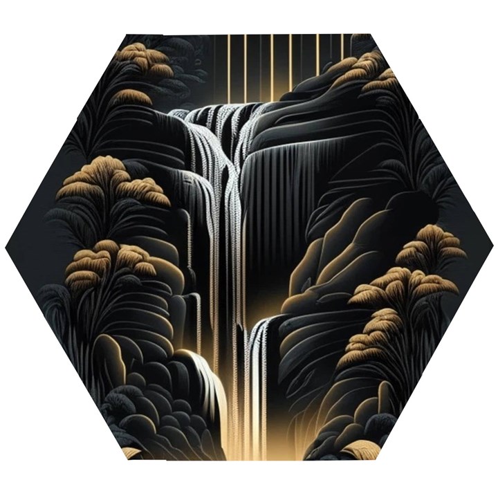 Waterfall Water Nature Springs Wooden Puzzle Hexagon