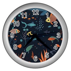 Underwater Ocean Animals Sea Wall Clock (silver)