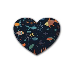 Underwater Ocean Animals Sea Rubber Heart Coaster (4 Pack) by Simbadda