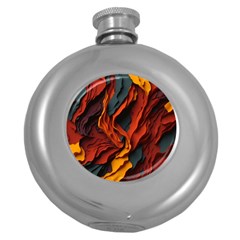 Abstract Colorful Waves Painting Art Round Hip Flask (5 Oz)