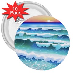 Ocean Sea Waves Beach 3  Buttons (10 pack) 