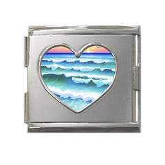 Ocean Sea Waves Beach Mega Link Heart Italian Charm (18mm)