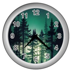 Magic Pine Forest Night Landscape Wall Clock (silver)