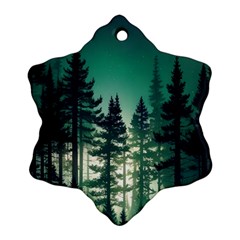 Magic Pine Forest Night Landscape Snowflake Ornament (two Sides) by Simbadda