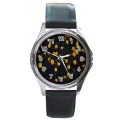 Bloomed Yellow Petaled Flower Plants Round Metal Watch by artworkshop