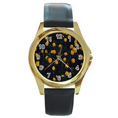 Bloomed Yellow Petaled Flower Plants Round Gold Metal Watch by artworkshop