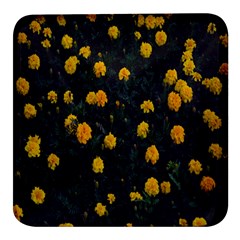 Bloomed Yellow Petaled Flower Plants Square Glass Fridge Magnet (4 Pack)