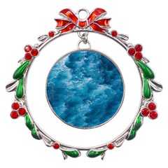 Blue Water Speech Therapy Metal X mas Wreath Ribbon Ornament by artworkshop