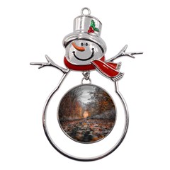 Breathe In Nature Background Metal Snowman Ornament by artworkshop