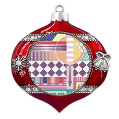 Abstract Shapes Colors Gradient Metal Snowflake And Bell Red Ornament