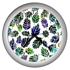 Leaves Watercolor Ornamental Decorative Design Wall Clock (silver)