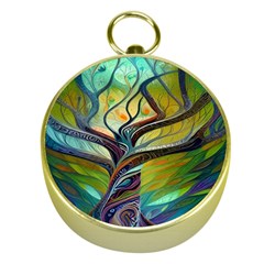 Tree Magical Colorful Abstract Metaphysical Gold Compasses by Simbadda