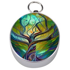 Tree Magical Colorful Abstract Metaphysical Silver Compasses by Simbadda