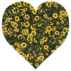 Sunflowers Yellow Flowers Flowers Digital Drawing Wooden Puzzle Heart by Simbadda
