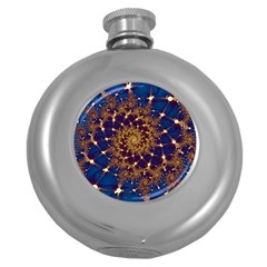 Fractal Spiral Art Pattern Blue Design Round Hip Flask (5 Oz)