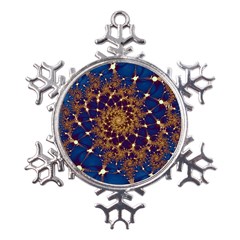 Fractal Spiral Art Pattern Blue Design Metal Large Snowflake Ornament