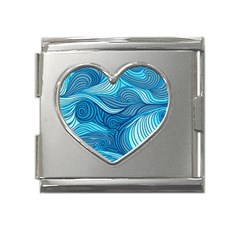 Ocean Waves Sea Abstract Pattern Water Blue Mega Link Heart Italian Charm (18mm)