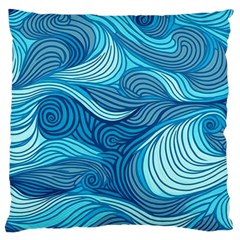 Ocean Waves Sea Abstract Pattern Water Blue Large Premium Plush Fleece Cushion Case (two Sides) by Simbadda