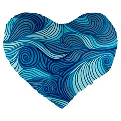 Ocean Waves Sea Abstract Pattern Water Blue Large 19  Premium Flano Heart Shape Cushions by Simbadda