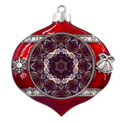 Rosette Kaleidoscope Mosaic Abstract Background Metal Snowflake And Bell Red Ornament